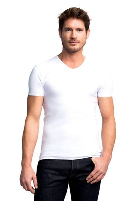 Slater Slater t-shirt effen katoen wit v-hals stretch 2-pack
