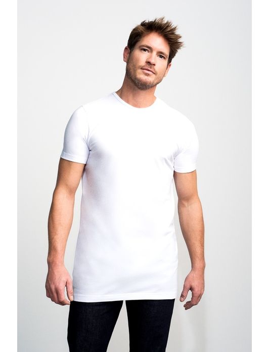 T-shirt KM ml 7 Slater effen katoen wit