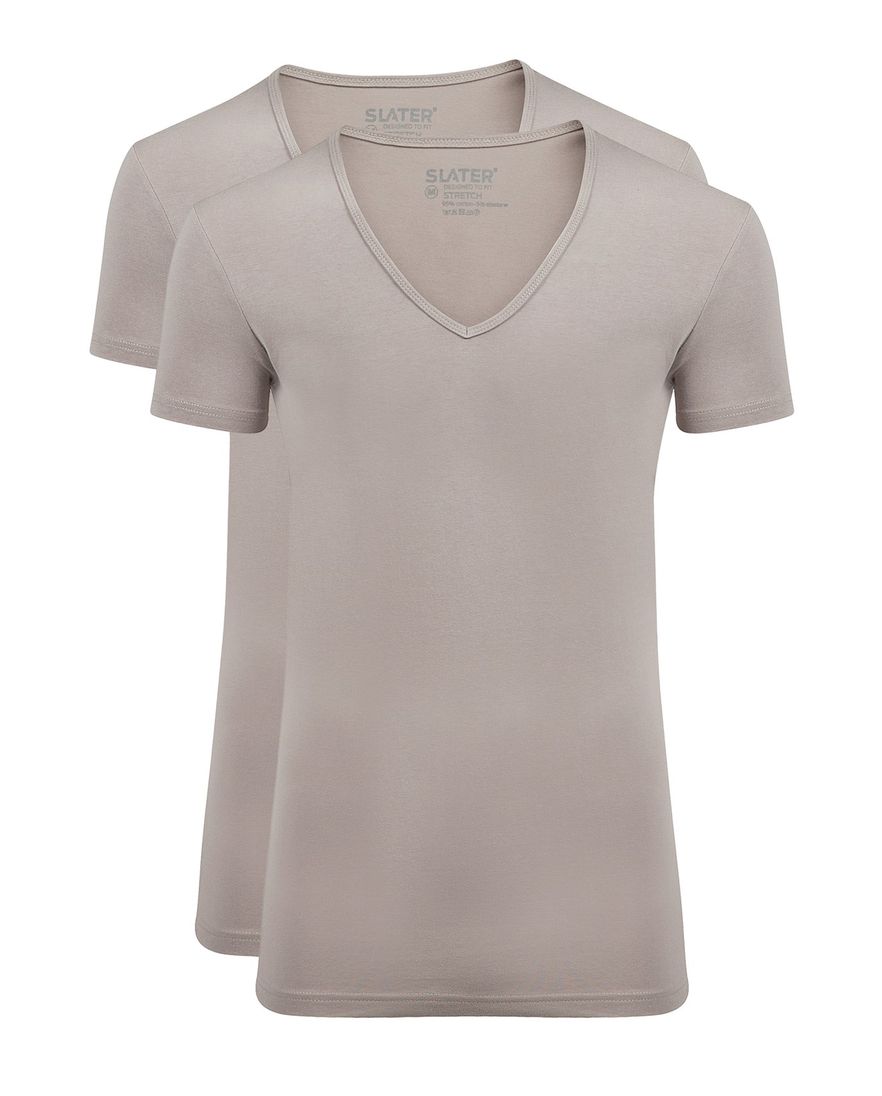 Slater t-shirt beige effen katoen 2-pack