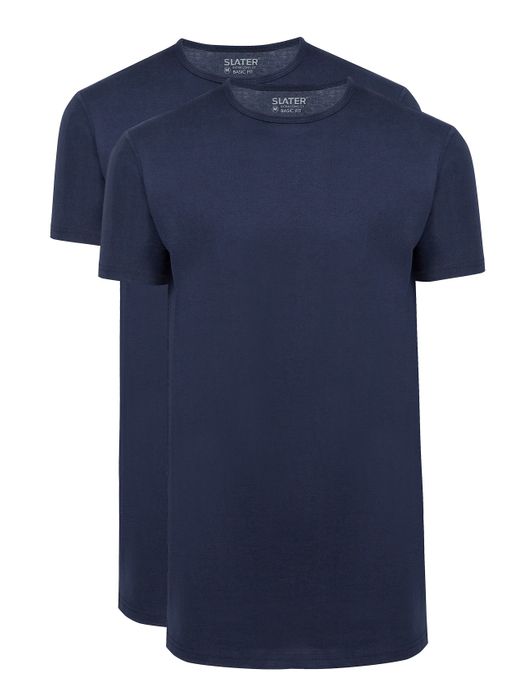 T-shirt KM ml 7 Slater effen katoen donkerblauw