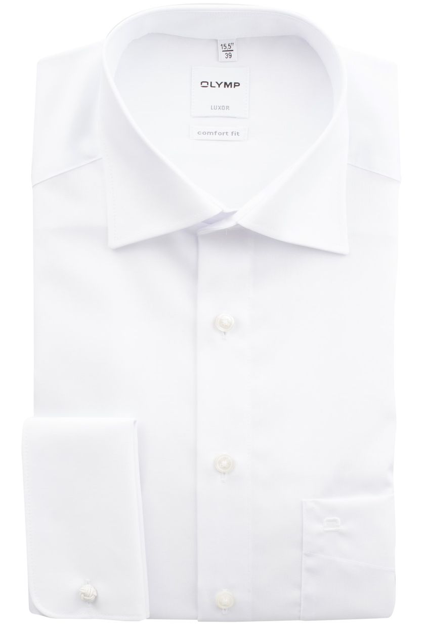 Olymp overhemd wit dubbele manchet strijkvrij