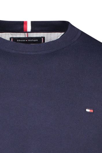 Big & Tall Tommy Hilfiger trui met logo v-hals donkerblauw effen katoen