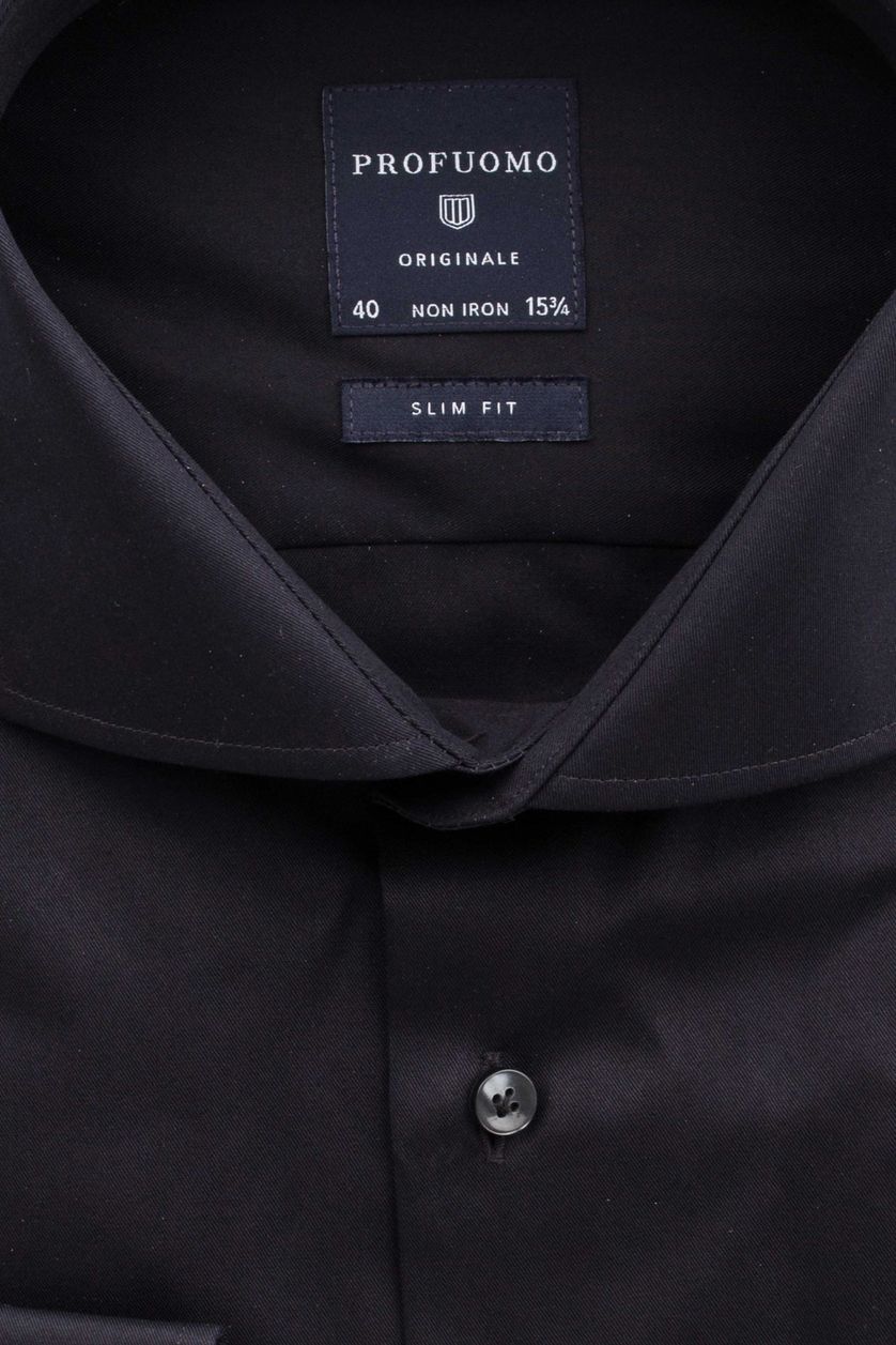 Overhemd Profuomo slim fit zwart strijkvrij