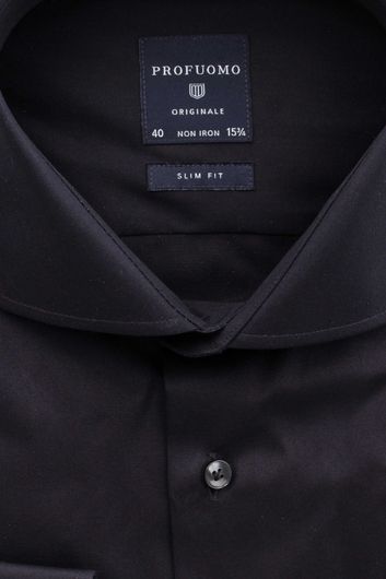Profuomo zwart overhemd strijkvrij slim fit
