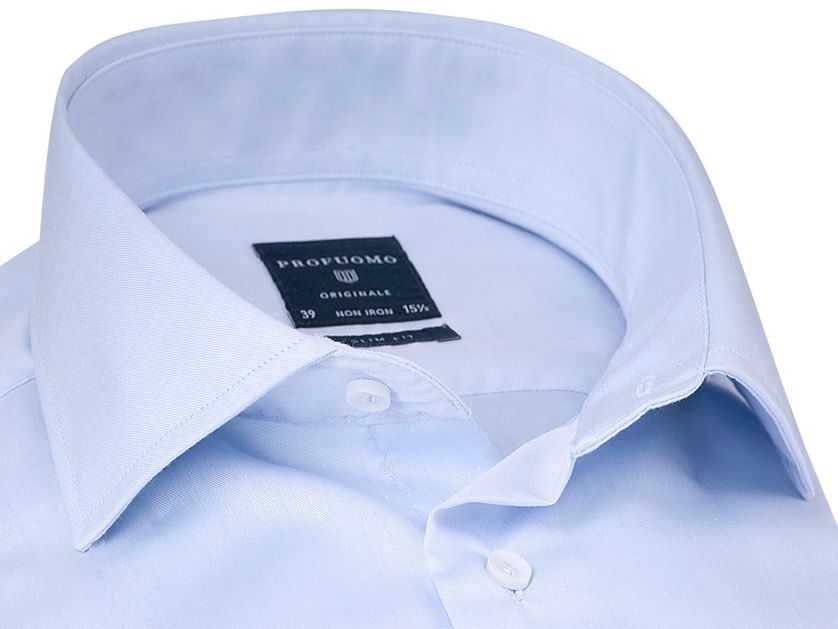 Profuomo overhemd mouwlengte 7 Originale blauw effen katoen slim fit