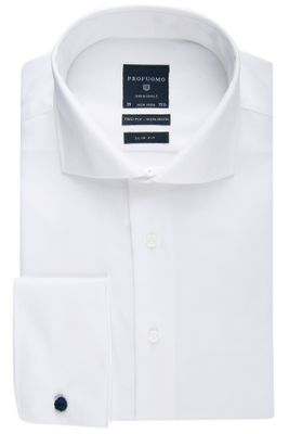 Profuomo Profuomo overhemd dubbel manchet wit slim fit strijkvrij