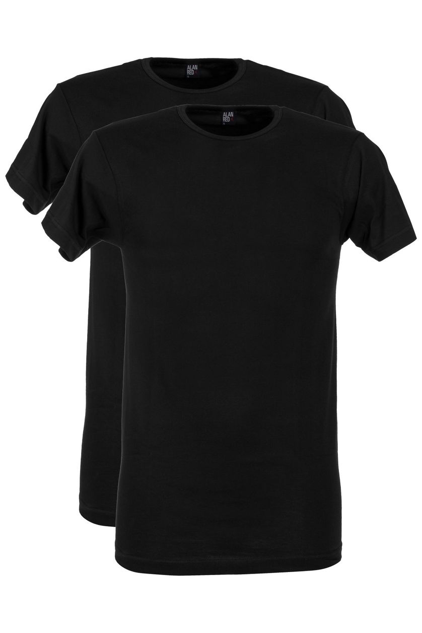 Alan Red t-shirt effen katoen zwart smalle boord 2-pack