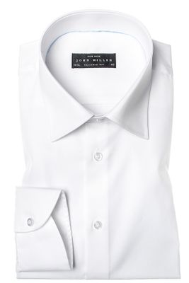 John Miller John Miller overhemd mouwlengte 7 Tailored Fit uni wit katoen
