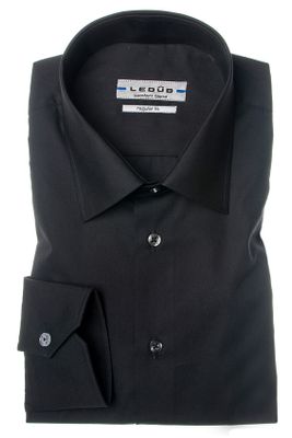 Ledub Ledub overhemd regular fit zwart semi spread