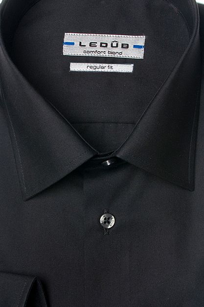 Ledub overhemd regular fit zwart semi spread