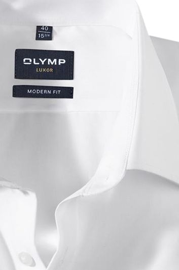 overhemd mouwlengte 7 Olymp Luxor Modern Fit wit effen katoen normale fit 