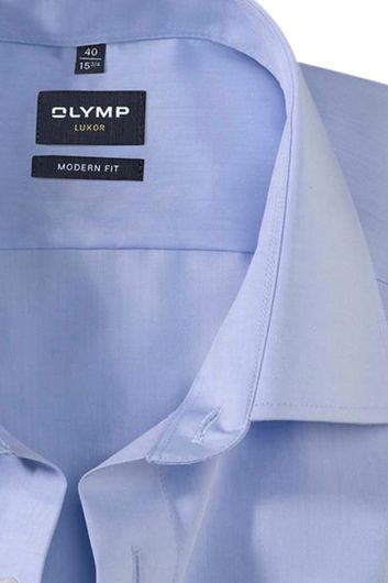 overhemd mouwlengte 7 Olymp Luxor Modern Fit blauw effen katoen normale fit 