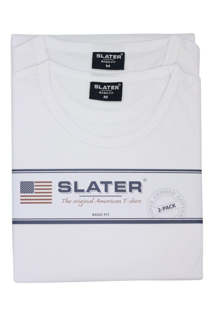 Slater t-shirt effen katoen wit 2-pack ronde hals