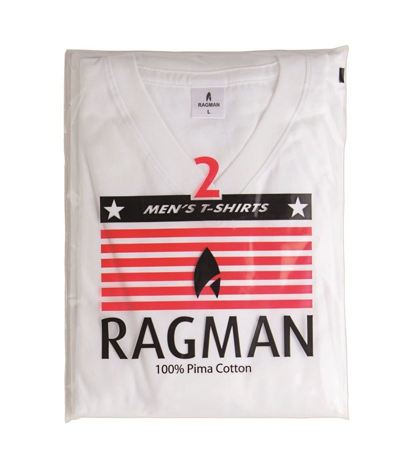 Ragman t-shirt effen katoen wit 2-pack