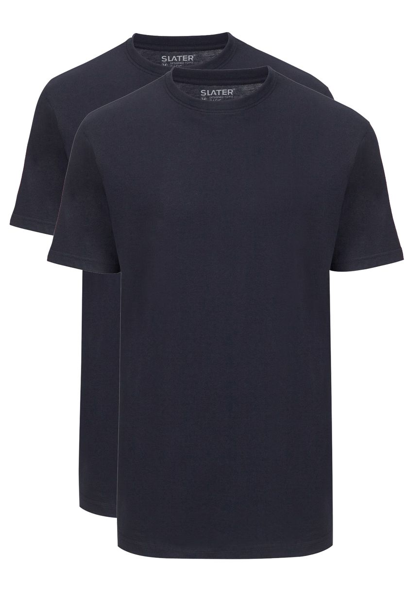 Slater t-shirt effen katoen donkerblauw 2-pack
