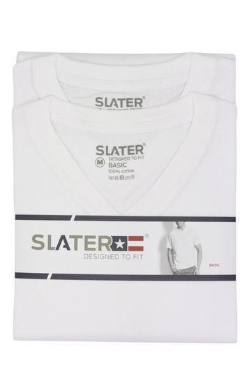 Slater t-shirt v-hals effen wit  two-pack
