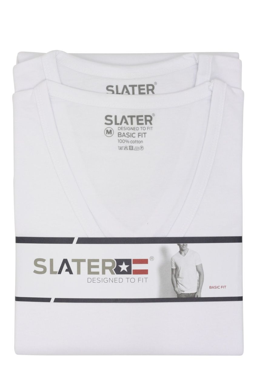 Slater t-shirt effen 100% katoen wit 2-pack