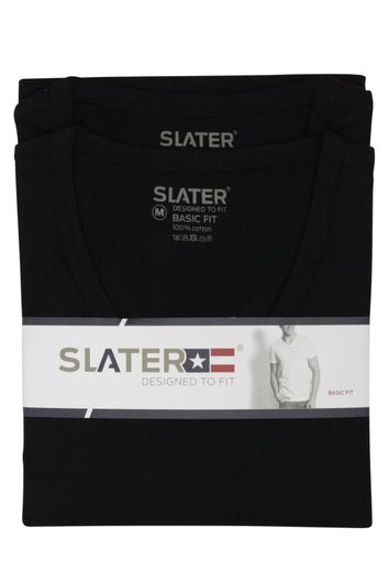 Slater t-shirt zwart v-hals 2-pack 100% katoen