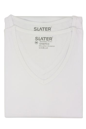 Slater t-shirt wit v-hals stretch 2-pack