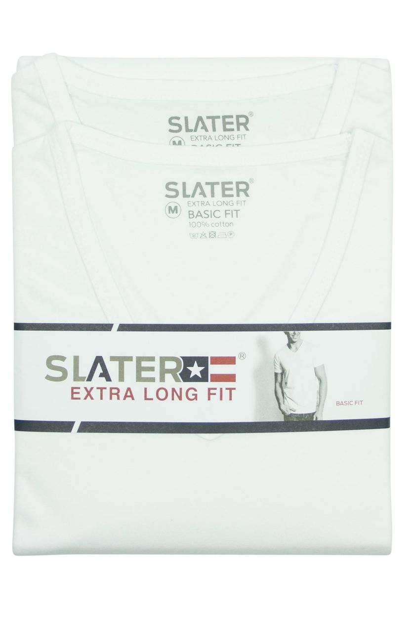 Slater t-shirt effen katoen wit two-pack