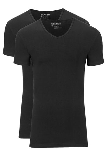 Slater t-shirt zwart Stretch 2-pack v-hals