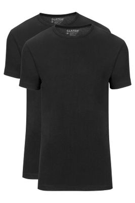 Slater Slater t-shirt zwart Basic Fit 2-pack ronde hals