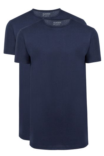 T-shirt KM ml 7 Slater effen katoen donkerblauw